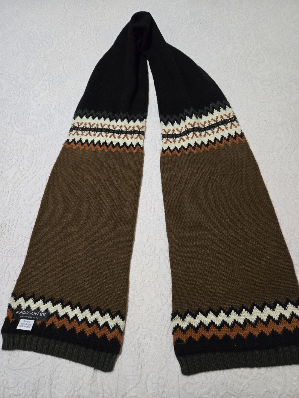 Madison Black, Brown & Cream Patterned Knit Scarf